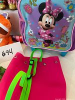 Minnie Mouse backpack and pink drawstring backpack
