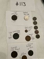 Overview of all coins with handwritten identification cards