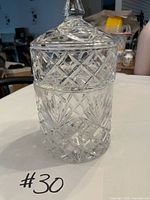 Full view of assembled lead crystal biscuit jar with lid