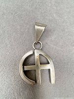 Front view of sterling silver pendant showing design and bail