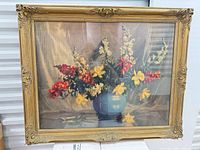 Front view of framed floral print