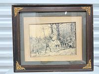 Front view of framed A.B. Frost hunt scene print