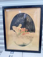 Full view of framed etching showing artwork, mat, and frame