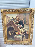 Full view of framed painting on bridge scene