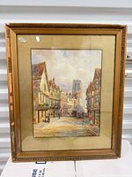 Full view of framed watercolour showing artwork, mat and frame