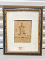 Front view of framed pencil drawing