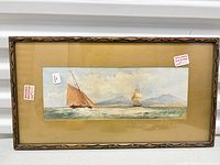 Front view of framed painting showing subject matter and overall condition