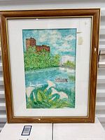 Full view of framed watercolor painting