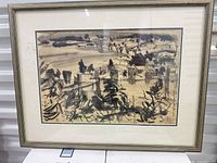 Full view of framed Henri Masson charcoal drawing