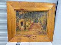 Frontal view of framed oil painting showing full artwork and frame wear