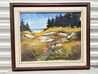 Front view of framed gouache painting