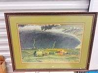 Full view of framed lightning storm print showing artwork, mat, and frame