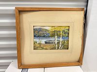 Front view of framed watercolour landscape