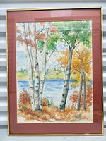 Front view of framed watercolor landscape