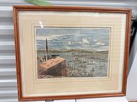 Front view of framed colour print showing artwork, mat and wooden frame