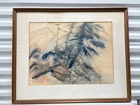 Front view of framed watercolour showing artwork, matting and frame