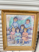 Frontal view of the framed painting showing artwork and frame