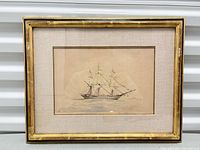 Front view of framed tall ship print showing artwork, mat, and frame