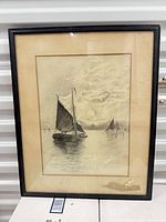 Front view of framed print showing sailboats and frame