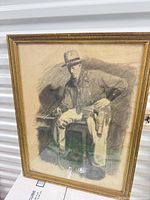 Full view of framed charcoal drawing