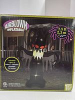 Front of retail box showing Gemmy Airblown 7.5 ft animated spooky tree image and specs