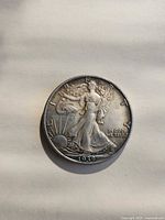 Obverse view of 1939 Walking Liberty half dollar
