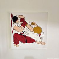 Front view of acrylic painting showing martial arts scene