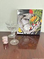 All items: serving tray box, two coupe glasses, floral votive