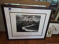 Front view of framed Ansel Adams landscape print showing image, mat and frame