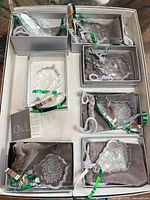 All six Jonal Limited crystal ornaments in original boxes with pouches and ribbons