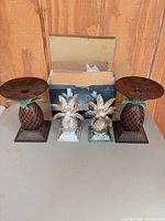 Full set of four pineapple candle holders with damaged Godinger box