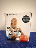 Front of box showing Merrithew Mini Stability Ball branding and image of product