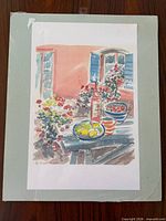 Full view of matted print showing artwork and mat board