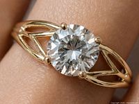 Ring on finger showing setting and diamond