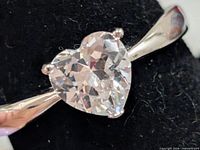 Front view of ring showing heart-cut CZ and prong setting