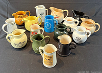 All sixteen pitchers grouped to show variety of brands, colours and sizes