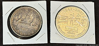 Obverse views of 1952 Voyageur dollar and 2017 CIBC 150th Anniversary round in 2×2 holders