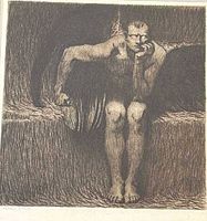 Close view of the etching image showing subject and signature