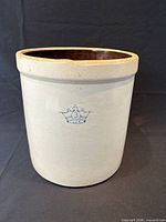 Front view showing cobalt blue crown 3 mark on crock