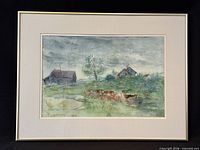 Front view of signed watercolour painting in frame