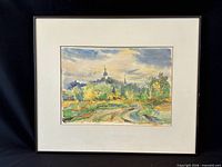 Full view of framed watercolour with mat and frame
