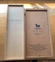 Boxes open showing printed Vintages lid and Osborne Solaz interior