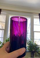 Tumbler held to window showing deep purple glass color