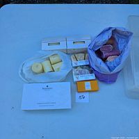 Overview of assorted soaps laid out on table