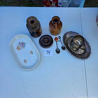 Group shot showing all nine items on table