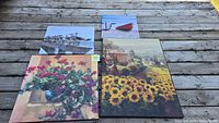 All four canvas prints laid out on wooden surface