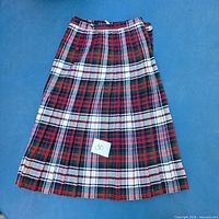 Full view of kilt front showing pattern and pleats