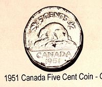 Reverse side showing beaver design, denomination and date