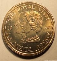 Obverse with conjoined busts of Queen Elizabeth II and Prince Philip, inscriptions THE ROYAL VISIT 1984 LA VISITE ROYALE