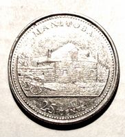 Reverse showing Manitoba design with Red River Cart and Lower Fort Garry bastion